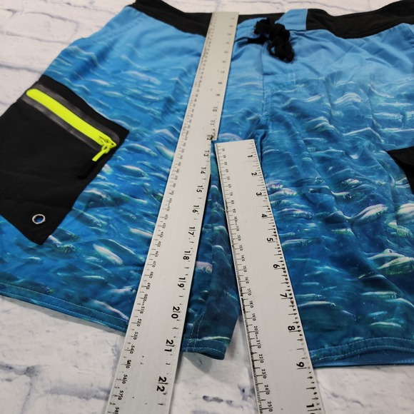 Loco Skailz MENS 34 Performance Fishing Cargo Shorts Swim Trunks Mullet Print - Picture 2 of 13